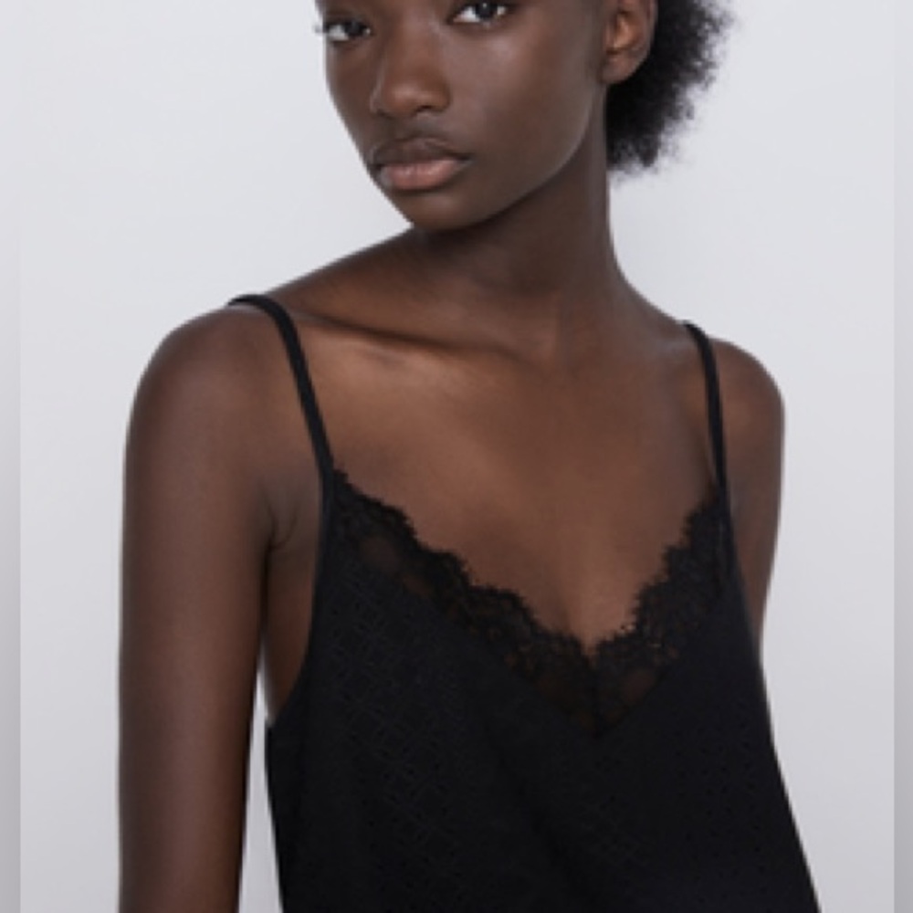 Zara Black Eyelet Textured Lace Detail Camisole Size M - Picture 3 of 11